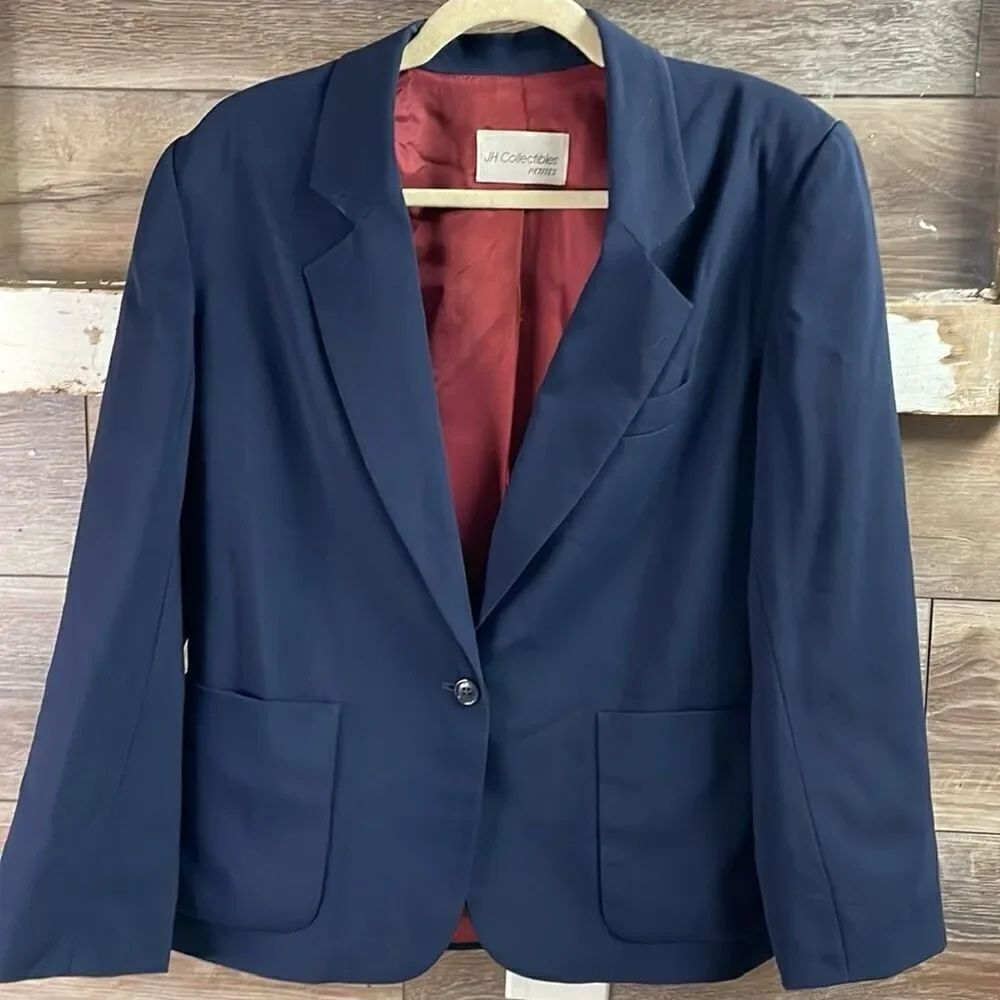 JH Collectibles Women’s Petite Navy Blue Pure Wool Fully Lined Blazer Size 10P